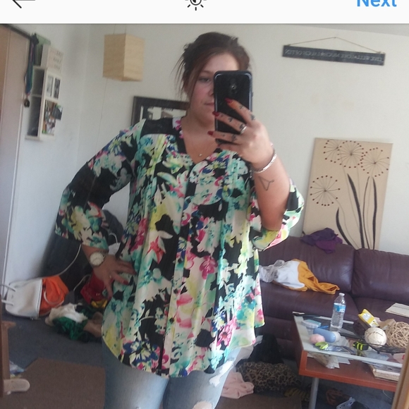 Floral Button-Up Flowy Tunic Top - Picture 6 of 7